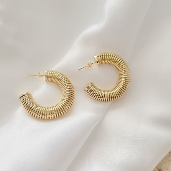 Gold Filled Half Hoop Earrings Gold C Hoops - Picture 4 of 8